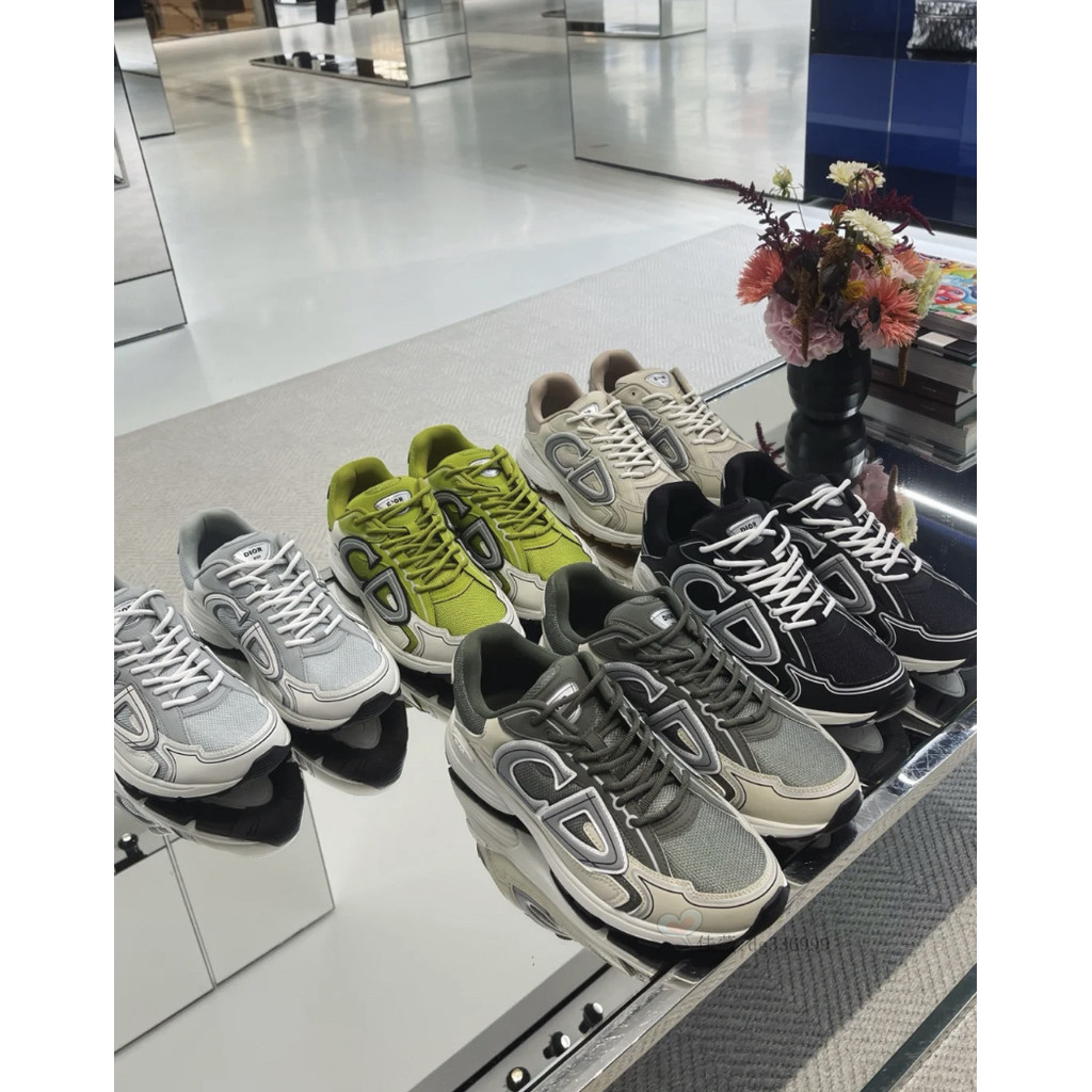 DIOR/DIOR ผู้ชายผู้หญิงรองเท้า B30 ตัวอักษรการจับคู่สีตาข่าย Daddy รองเท้า CD คู่หนา Soled Lace-Up C