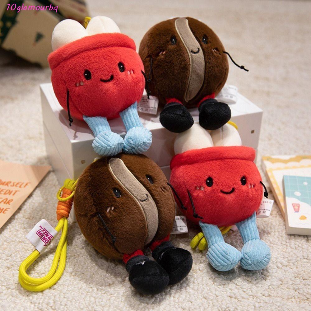 GLAMOURBQ Coffee Bean จี้, PP Cotton Bag Charms จําลองอาหารกระเป๋าเป้สะพายหลังจี้, Creative Fluffy C