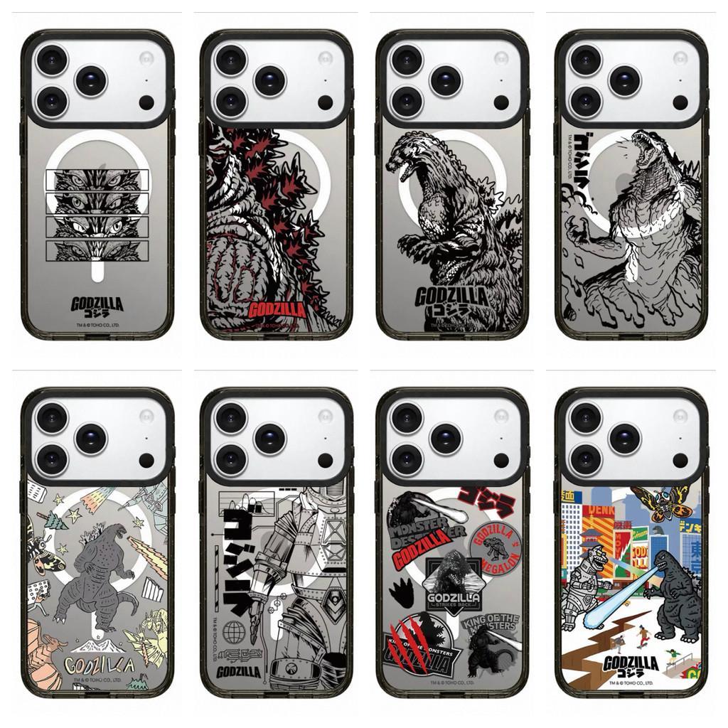 เคสอะคริลิกกรอบดำ Godzilla iPhone 17 Pro Max รองรับแม่เหล็ก กันกระแทก 16 Pro 15 14 13 12