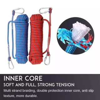 12mm*40m เชือกโรยตัว เชือกปีนเขา อุปกรณ์ปีนเขา อุปกรณ์โรยตัว Climbing Rope w/ Hook High Strength Emergency Safety Fire