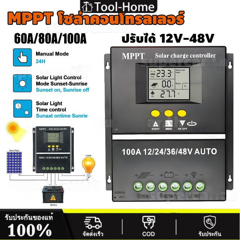 【จัดส่งฟรี】MPPT โซล่าชาร์เจอร์ โซล่าร์ชาร์จเจอร์ Powland 30A/60A/100A MPPT ชาร์จเจอร์12v-48v สำหรับแ