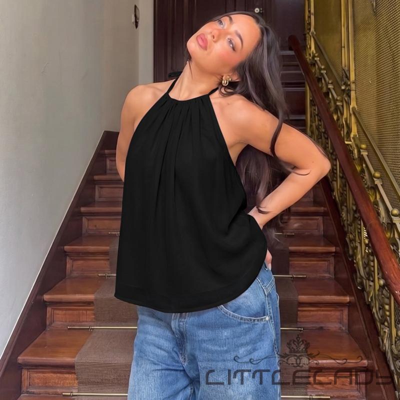 LTL-เสื้อกล้ามคล้องคอทรงหลวมเปลือยสําหรับผู้หญิงสําหรับฤดูร้อน