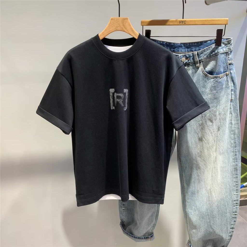 FEAR OF GOD Fortune FG Flocking Letter แขนสั้นผู้ชายผู้หญิง Street สวมใส่ High Street FOG เสื้อยืดคร