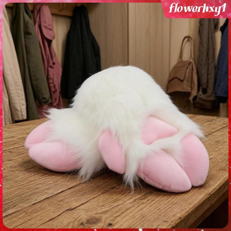 [Flowerhxy1] ถุงมือขนยาว Claw Like Fingers คอสเพลย์ถุงมือเบาะด้านหน้า Wht Fur Blk Hoof