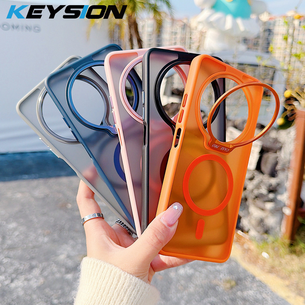 KEYSION เลนส์ขาตั้งเคสโทรศัพท์แม่เหล็กสําหรับ Redmi 14C Matte โปร่งแสงกันกระแทกฝาหลังสําหรับ Xiaomi 