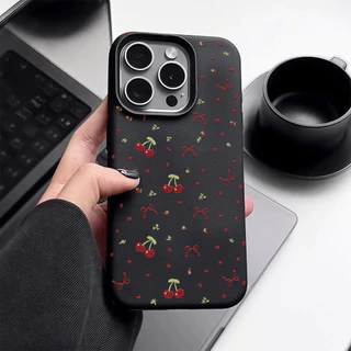 เข้ากันได้สำหรับ เคสไอโฟน11 เคส iphone 16 Pro Max 8 7Plus XR 12 13 14 15 Pro Max เนื้อหนัง TPU น่ารักน่าหยิก Cherry Case