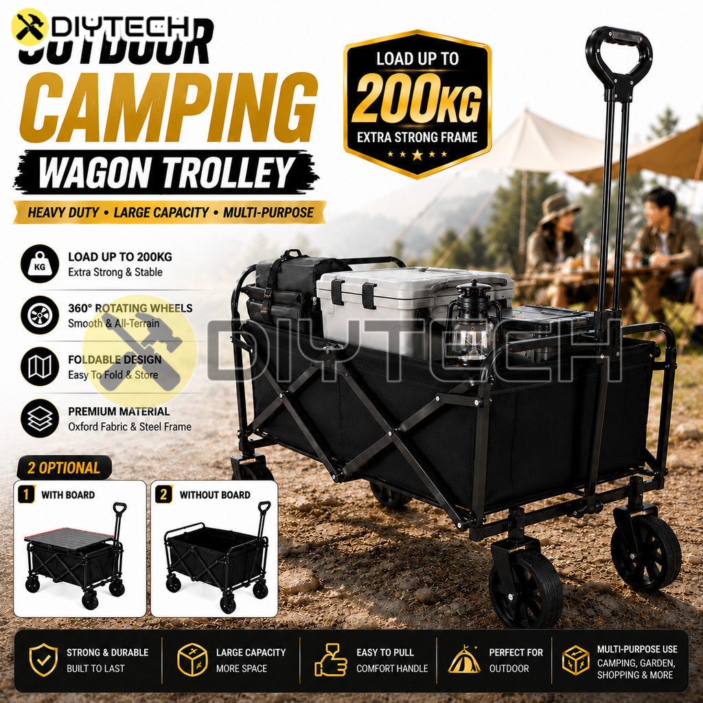 DIYTECH Camping Trolley Wagon รถเข็นพับได้ Camping Wagon ชุดโต๊ะรถเข็นกลางแจ้งพับ
