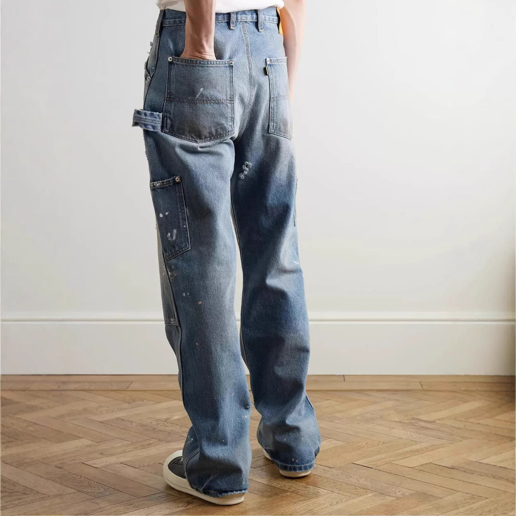QXYX Gallery Dept Logging Retro Dirty Splashing Ink Ripped Washing Denim Pants