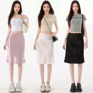 Floerns S-6XL ความยาวปานกลาง กระโปรงหางปลา สีพื้น สไตล์เกาหลี แฟชั่นฤดูร้อน สําหรับผู้หญิง
