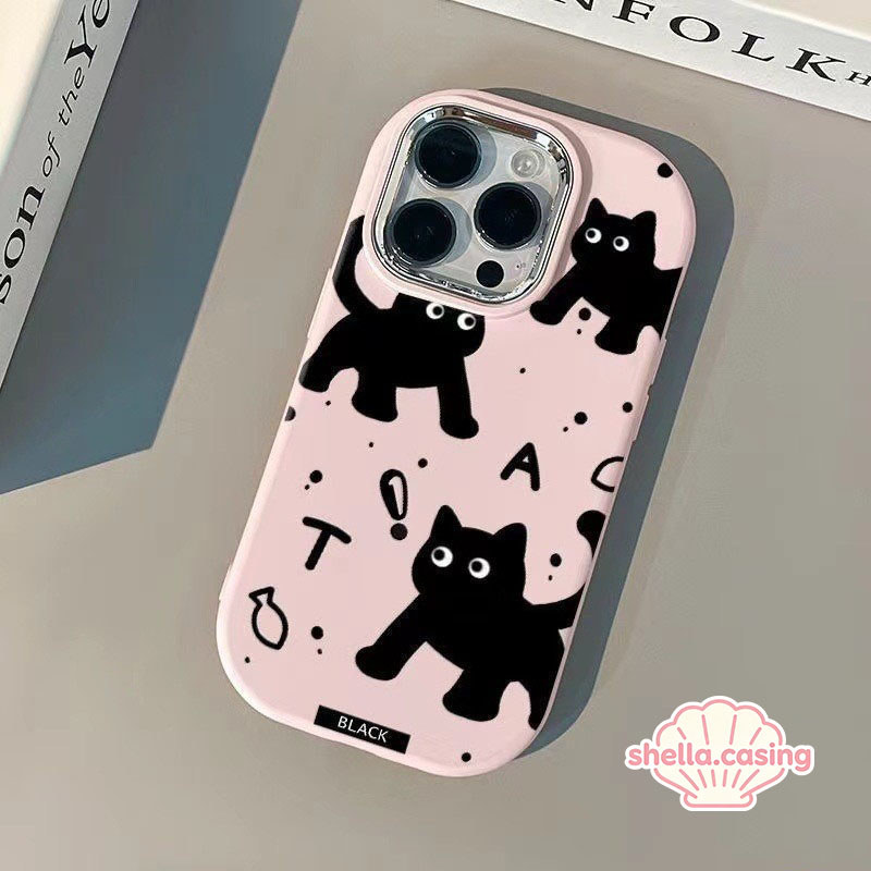 เคสมือถือน้องแมวดำ กรอบชุบไฟฟ้า ไอโฟน11 For iPhone 11 12 13 14 15Pro MAX X XS XR XS 6 7 8Plus SE2020 12 Mini เคสโทรศัพท์