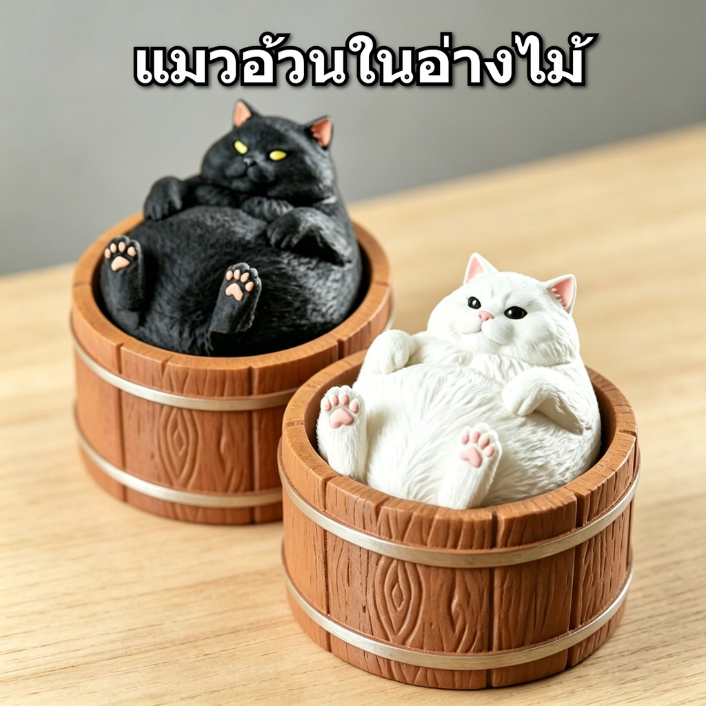 COD🔥แมวอ้วนในอ่างไม้ น่ารัก กดได้ Meow Tub Clicker Fidget งาน 3D Print ตกแต่งโต๊ะ สินค้าพร้อมส่ง