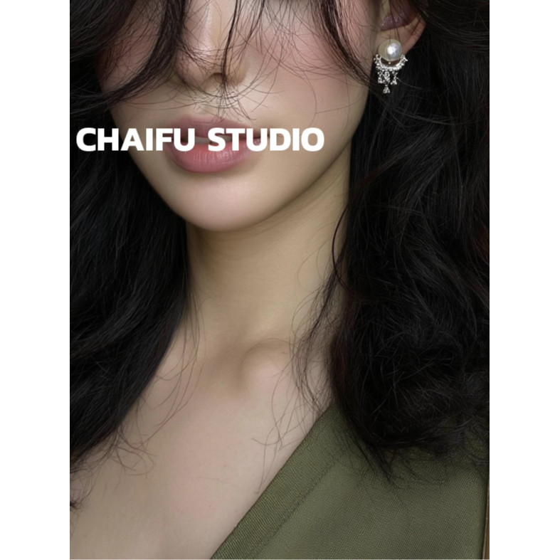 Chaifu Studio/E135 ins ต่างหูมุกที่สวยงามของเกาหลีของญี่ปุ่นต่างหูดีไซน์พู่เพทาย