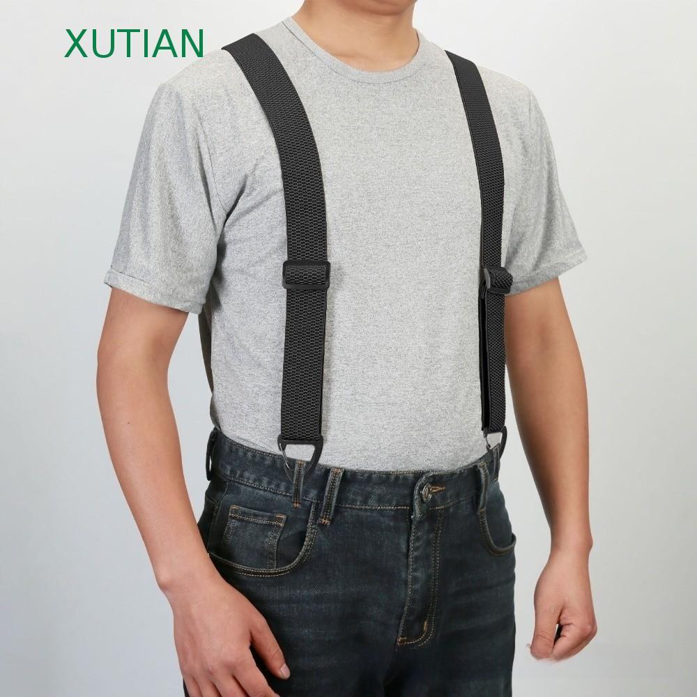 XUITIAN X-Type Suspenders, 4 Gripper Clasps Anti-slip Work Suspenders, Simple Elegant 3.8 ซม.กว้าง Heavy Duty Elastic กางเกง Braces ชุดลําลอง