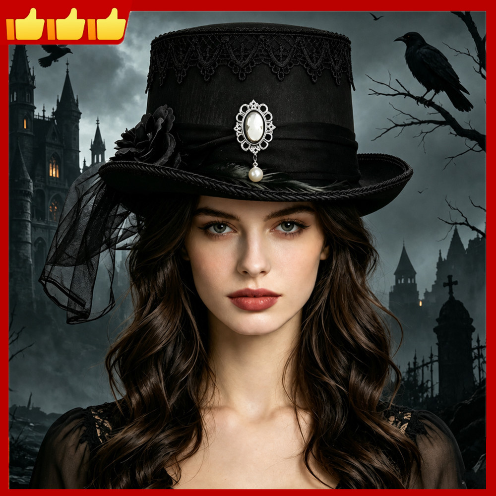 Retro Gothic หมวกโครงสร้างเลียนแบบ Pearl เข็มกลัดหมวก Gothic ประณีตสําหรับ Theme ปาร์ตี้ทุกวัน Gothi