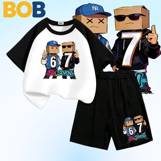 BOB [พร้อมส่ง] ชุดเด็กชาย kidsเสื้อยืดเด็ก67ลวดลายพิมพ์ เสื้อยืดเด็ก คอตตอน ชุดสูทเด็กผู้ชาย ชุดลำลอง 2ชิ้น แฟชั่น สำ-5-