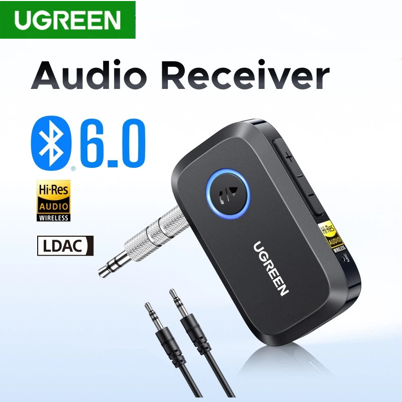 UGREEN ตัวรับสัญญาณบลูทูธพร้อมอะแดปเตอร์เสียงไร้สาย LDAC Hi-Res6.0 3.5 มม. ตัวรับสัญญาณ AUX สําหรับลําโพง