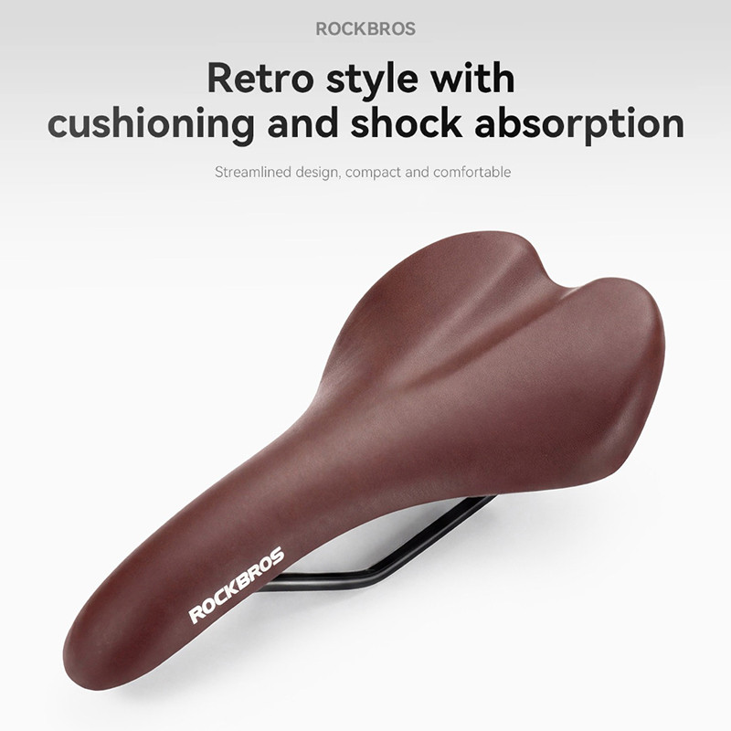 ROCKBROS อานจักรยานสบาย Shock Absorption Soft PU หนัง Retro เบาะรองนั่ง MTB จักรยานเสือหมอบขี่จักรยานอุปกรณ์เสริม