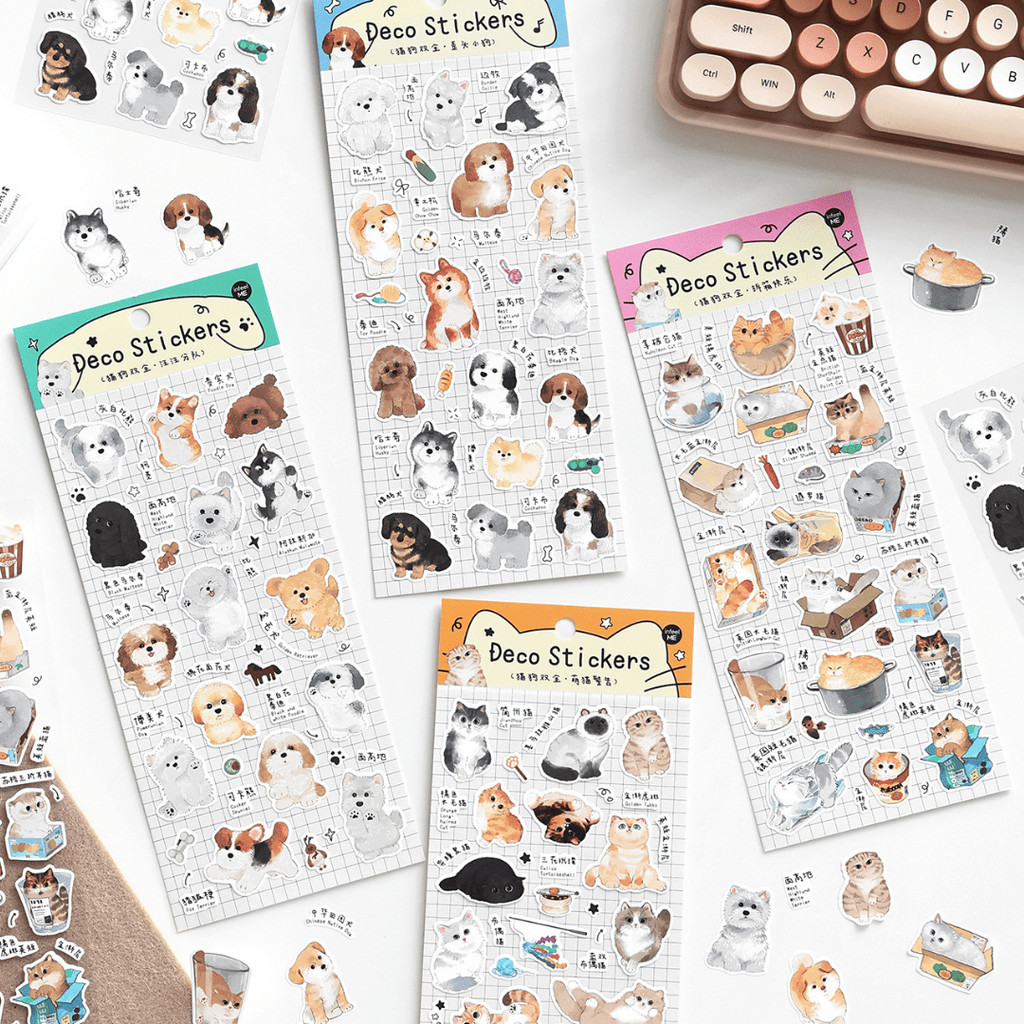 สติ๊กเกอร์ - แผ่นสติ๊กเกอร์ DECO STICKERS Cat Puppy & Flying Letters