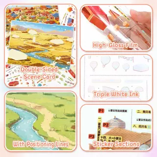 WEI 5 ชิ้น [Grassland Farm Series] สติ๊กเกอร์ภูมิทัศน์ทุ่งหญ้ามองโกเลีย Harvest Ranch ขนาดใหญ่วัวแกะ Journal เครื่องเขียนตกแต่ง