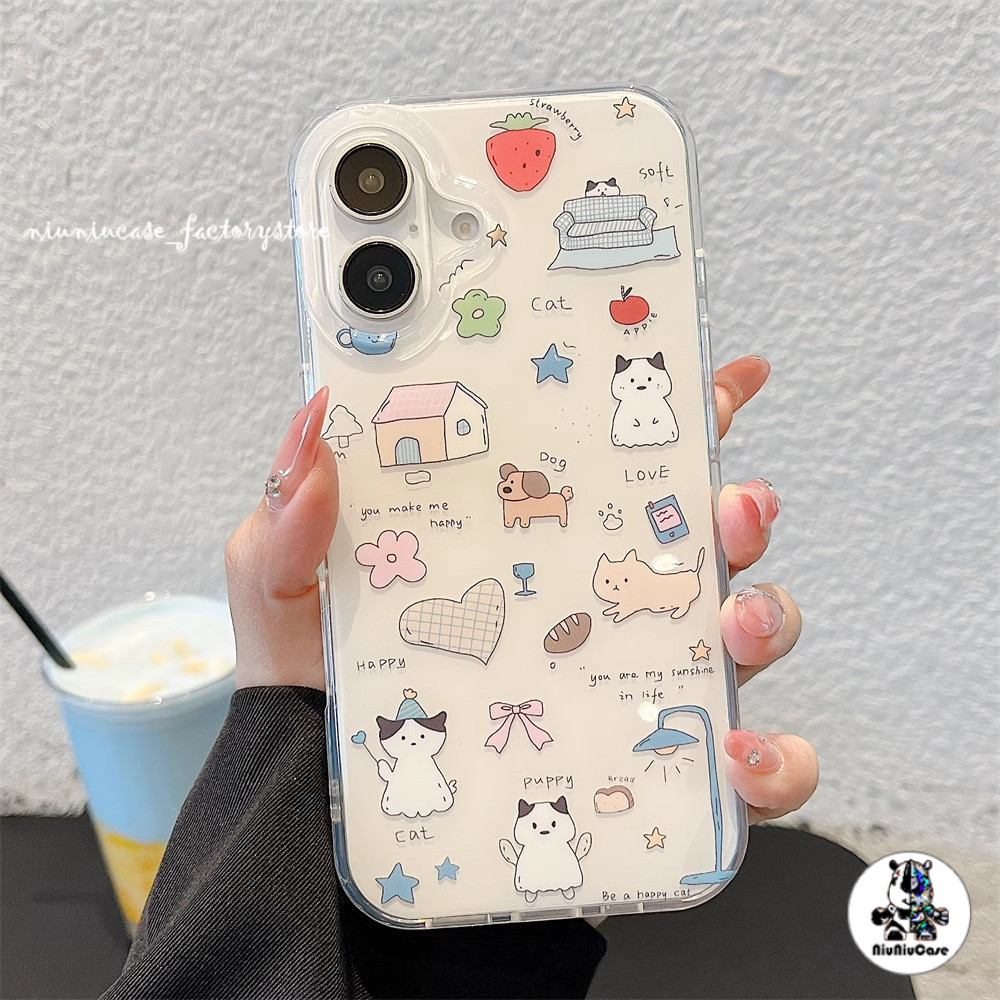 เคสไอโฟน13 เคสโทรศัพท์ For iPhone 11 13 16 12 14 15 17 Pro Max Case 16Plus IMD ลายสุนัข แมว การ์ตูน น่ารัก สไตล์เกาหลี