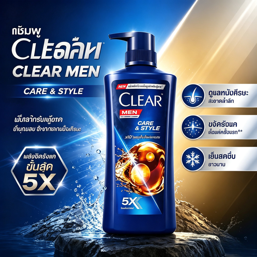 เคลียร์ เมน แคร์&สไตล์ แชมพูขจัดรังแคที่ออกแบบมาสำหรับผู้ชายโดยเฉพาะ มาพร้อมพลังขจัดรังแคขั้นสุดและ 5x