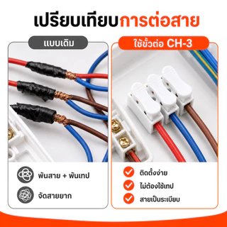 CH-3 ขั้วต่อสายไฟแบบกด 3 ช่อง ตัวต่อสายไฟ เต๋าหนีบสายไฟ 5A 220V รองรับสายแข็ง/สายอ่อน แพ็ก 10/50 ชิ้น