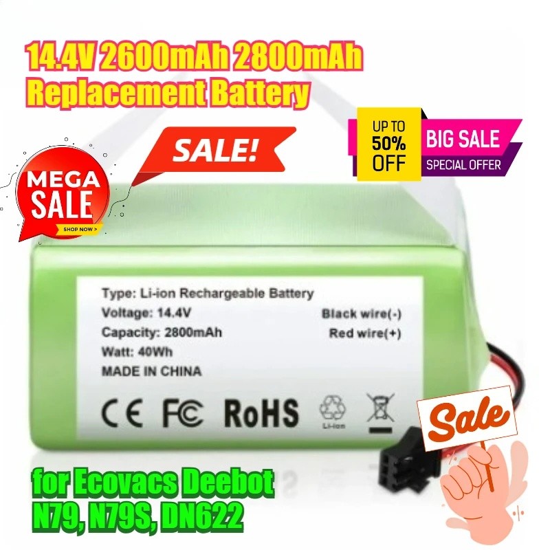 14.4V 2600mAh 2800mAh สําหรับ Ecovacs Deebot N79 N79S DN622 เปลี่ยนแบตเตอรี่