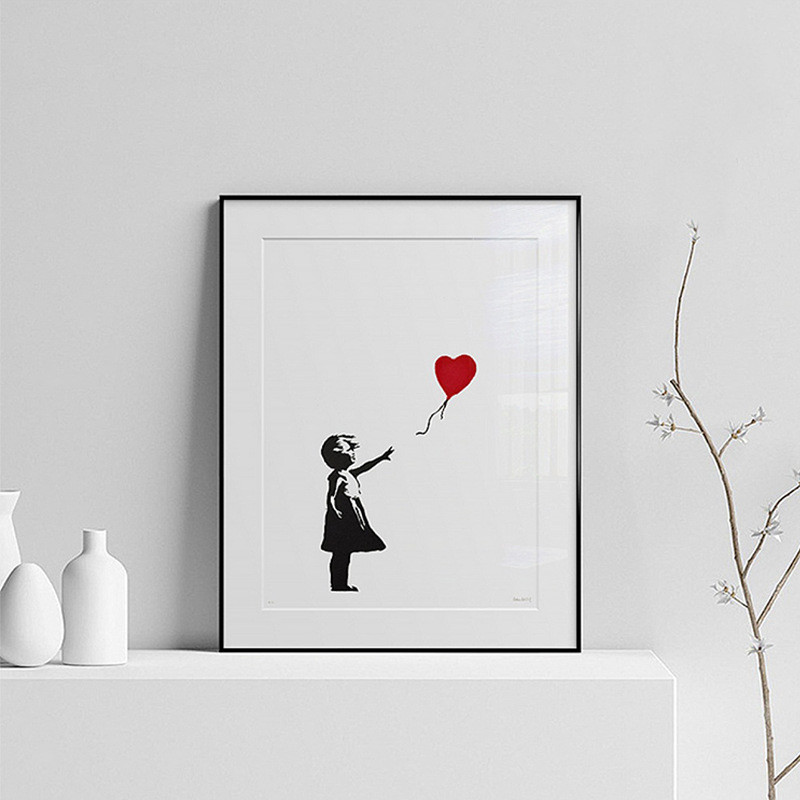 Banksy Banksy ถนนที่มีชื่อเสียง Graffiti Artist อินเทรนด์ Simple ภาพวาด Art สาวและบอลลูนภาพจิตรกรรมฝ