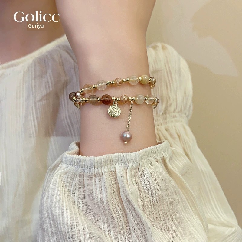 สร้อยข้อมือ coquette bracelet Niche Double Beaded Bracelet Girls High-End Citrine