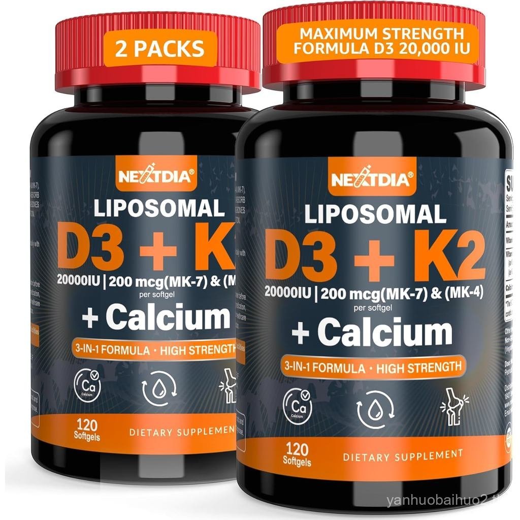 D3 20000 IU + K2 (MK4 & MK7) 200mcg + Calcium Citrate D3 K2 Softgel Strong B & Muscle Absorption ช่ว