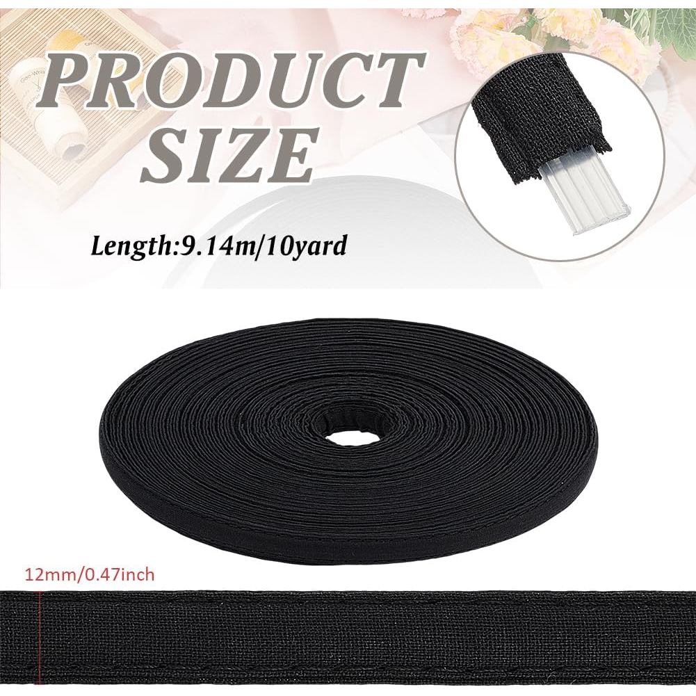 BENECRET 10Yard ผ้าฝ้าย Boning,12 มม.โพลีเอสเตอร์ Boning สีดํา Bra Poly Boning เย็บเสื้อผ้าอุปกรณ์เส