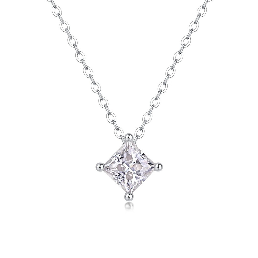 เครื่องประดับเงินแท้ 925 VVS Moissanite จี้ 1CT Square Moissanite Choker สร้อยคอ