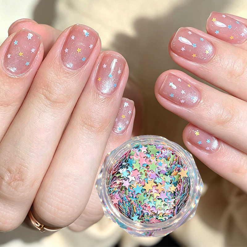 Macaron เล็บ Glitter ตกแต่งเล็บ Star รูปหัวใจเลื่อม Charms Shimmer Flakes สําหรับ DIY ตกแต่งเล็บ