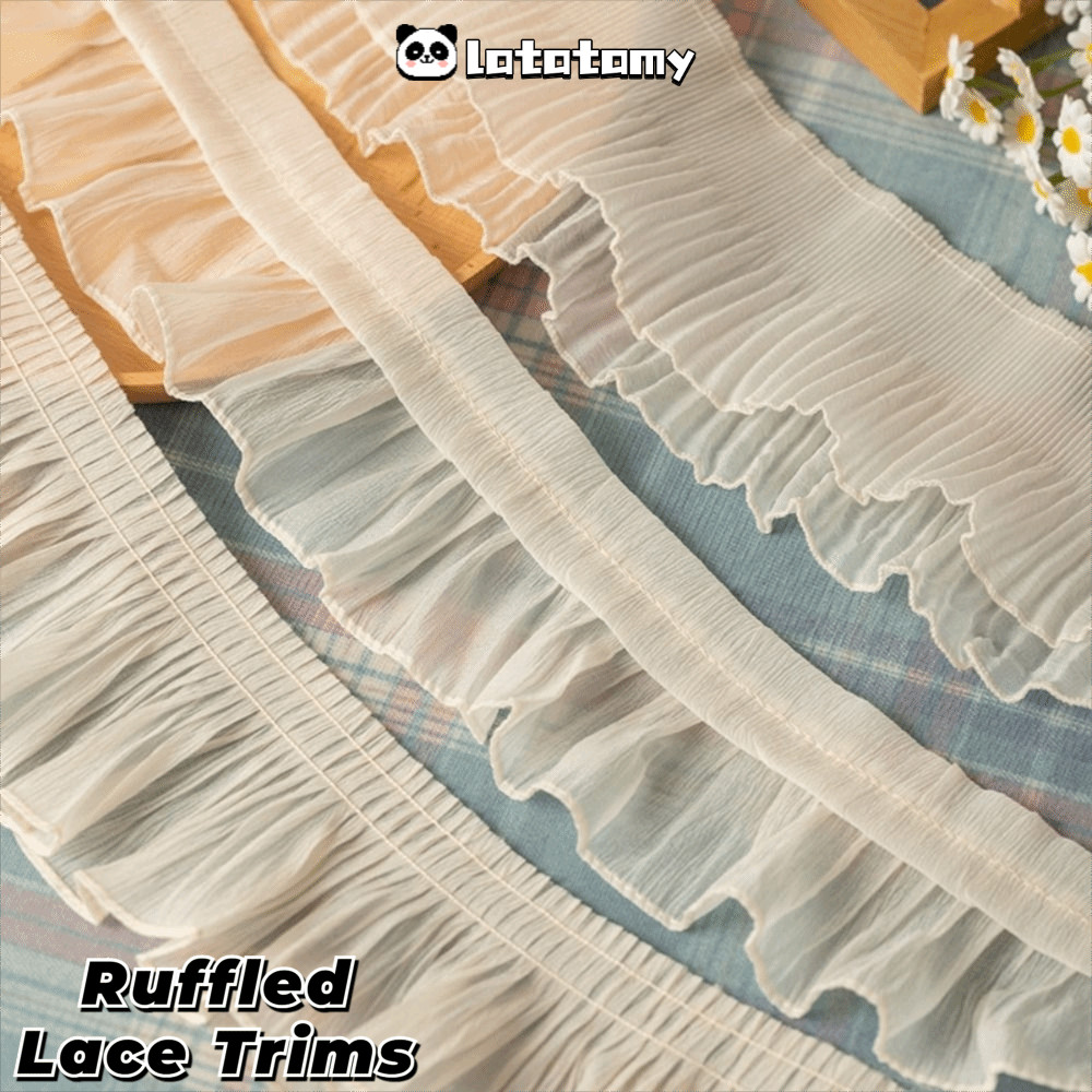 LATATPH ชีฟองลูกไม้ Trims, 2Yards กว้าง 9-12 ซม.Ruffled Lace Trims, ผ้าชีฟอง