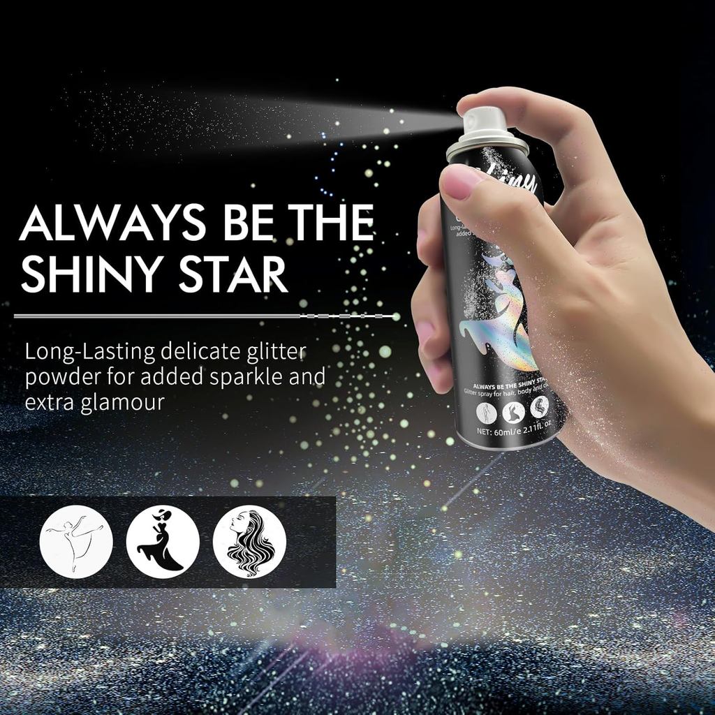 Ragkun Body Glitter, Body Glitter Spray, Spray สําหรับผมและร่างกาย, Long-Lasting and Quick-Drying Si