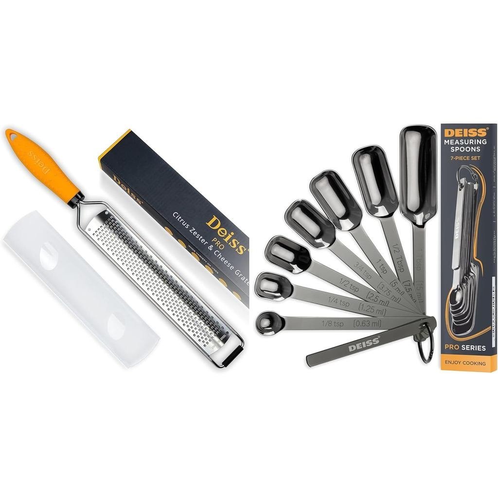 Deiss PRO Lemon Zester & Heavy Duty ที่ขูดชีสและเครื่องขูดผักและ Deiss PRO ช้อนตวงสแตนเลสสําหรับงานห