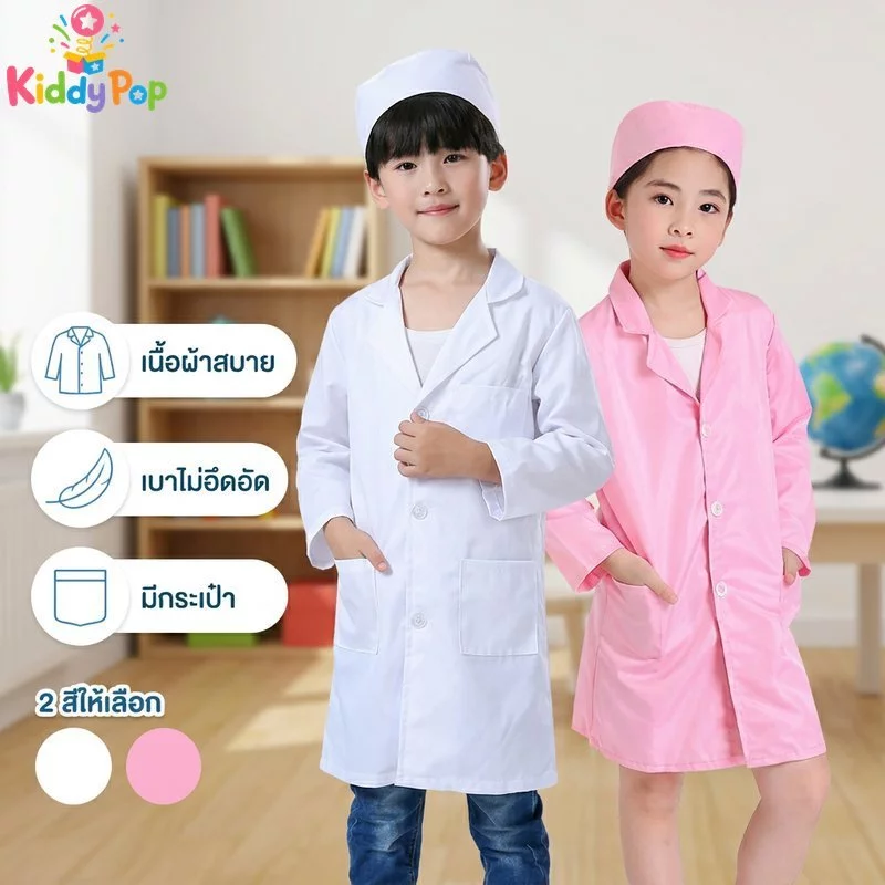 ชุดเครื่องแต่งกายนักวิทยาศาสตร์สําหรับเด็ก White Lab Coat แว่นตาชุดแฟนซีโรงเรียนวิทยาศาสตร์ชุดวัน