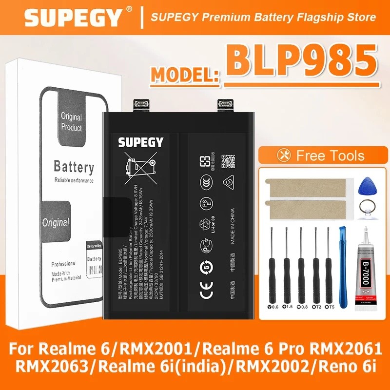 SUPEGY 100% แบตเตอรี่ใหม่ BLP985 สําหรับ OPPO Realme GT Neo 5 แบตเตอรี่ + เครื่องมือ