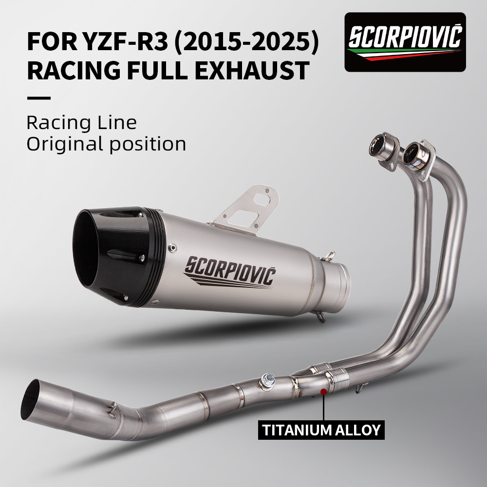 Full Exhaust System ท่อกลางท่อสําหรับ YZF MT03 R25 R3 2015-2024 ไทเทเนียมด้านหน้าเชื่อมต่อข้อศอกท่อ
