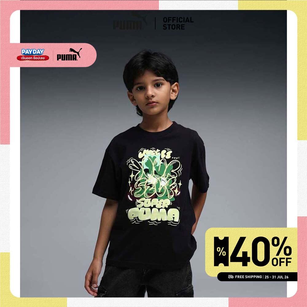 PUMA Kids Graphic Super PUMA Tee Youth สีดำ - 63222901
