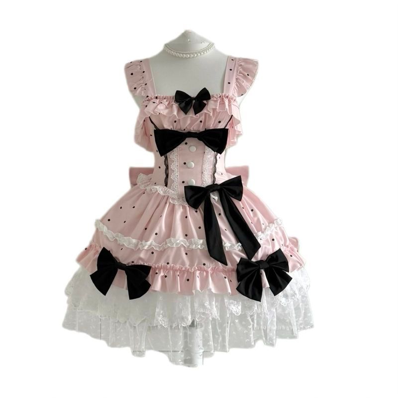 ขายร้อน One Candy Original [Black Clever Polka Dot Waltz] Lolita Dress Princess Dress Pettiskirt Loi
