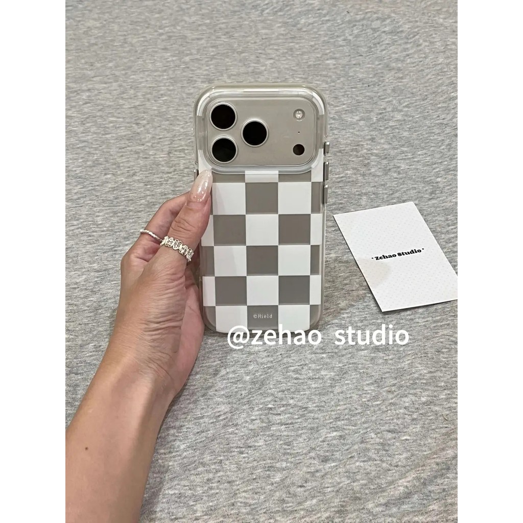 เคสโทรศัพท์Silver Matteลายสก๊อตสองชั้นถุงลมนิรภัยสแควร์กล้องCutoutกันกระแทกสําหรับiPhone 17 Pro Max 16 Pro Max 15 Pro Max 14 Pro Max
