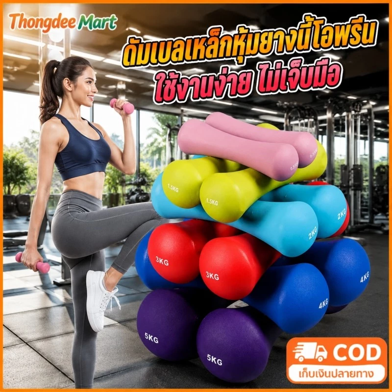 ดัมเบลกระดูก ดัมเบลเหล็กหุ้มยางนีโอพรีน 0.5-2Kg จับถนัดมือ กันลื่น เหมาะสำหรับเวิร์คเอาท์ในบ้านและยิม