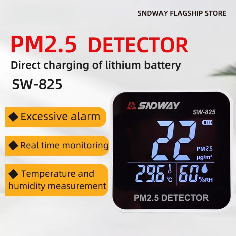 [พร้อมส่ง] เครื่องวัดฝุ่น PM2.5 SNDWAY SW825 เรียลไทม์ แม่นยำสูง ชาร์จไฟได้ ตรวจเช็คอากาศในบ้าน