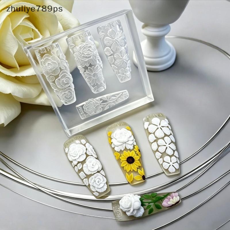 Zhuliye789ps] DIY เครื่องมือทําเล็บซิลิโคนแม่พิมพ์สําหรับดอกไม้เล็บหัตถกรรมแกะสลักแบบใช้ซ้ําได้ออกแบ