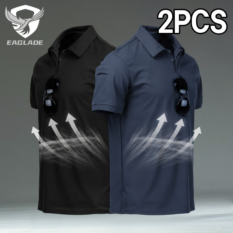 EAGLADE Mens เสื้อโปโลระบายอากาศแห้งเร็วสําหรับทํางานและกลางแจ้ง IXP Bule + สีดํา A01