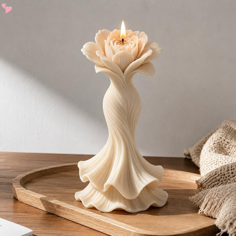 Fishtail Peony เทียนดอกไม้แม่พิมพ์ซิลิโคน 3D Ruffled กระโปรงแจกันเทียนอโรมา Mould DIY Handmade เทียนขี้ผึ้งถั่วเหลืองเรซิ่นพลาสเตอร์หัตถกรรมตกแต่งแม่พิมพ์