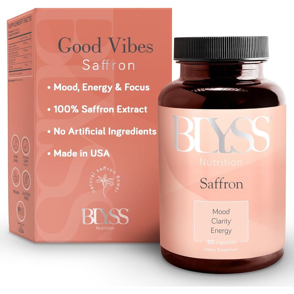 Saffron Extract Capsules สําหรับผู้หญิง พอร์ต Mood & Energy 60 หมวกมังสวิรัติ | BLYSS Nutrition saff