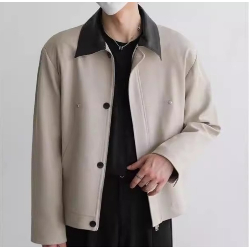 American High Street Leather Collar Jacket Mens High-End Fashion Bomber Jacket You Womens