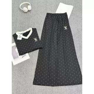 Mayura Stores No.Ke5564 ชุดเซ็ท2ชิ้น เสื้อแขนสั้น+กางเกงขายาว ปักกวางน้อยลายจุดสีพื้น ชุดดซ็ท เสื้อผ้าแฟชั่น